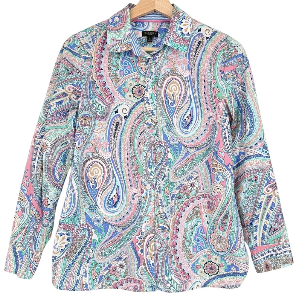 Talbots Jubilee Paisley Pastel Long Sleeve Button Up Shirt Size SP